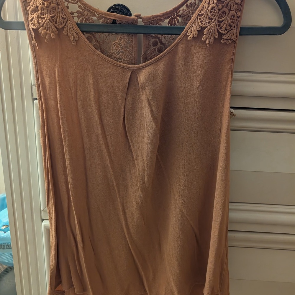 Elegant Lace Trim Tan Blouse
